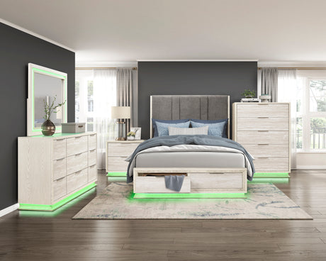 Noctis White/Light Gray Queen Led Storage Platform Bed from Homelegance - Luna Furniture