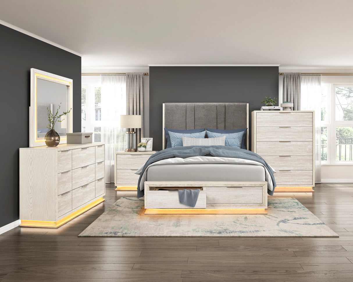 Noctis White/Light Gray King Led Storage Platform Bed from Homelegance - Luna Furniture
