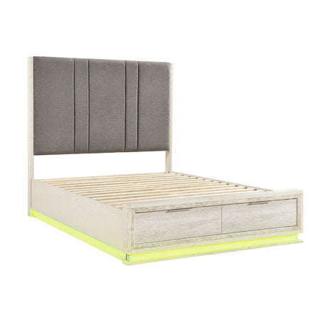 Noctis White/Light Gray Eastern King Platform Bed with Footboard Storage from Homelegance - Luna Furniture