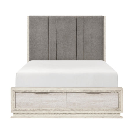 Noctis White/Light Gray Eastern King Platform Bed with Footboard Storage from Homelegance - Luna Furniture