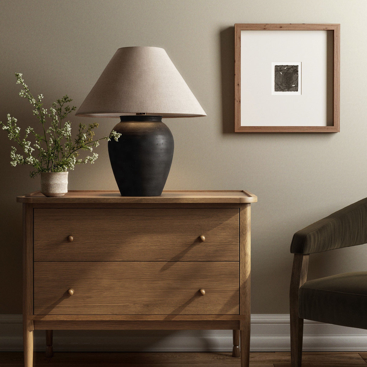 Russo Table Lamp in Aged Black Terracotta from Four Hands - Luna Furniture