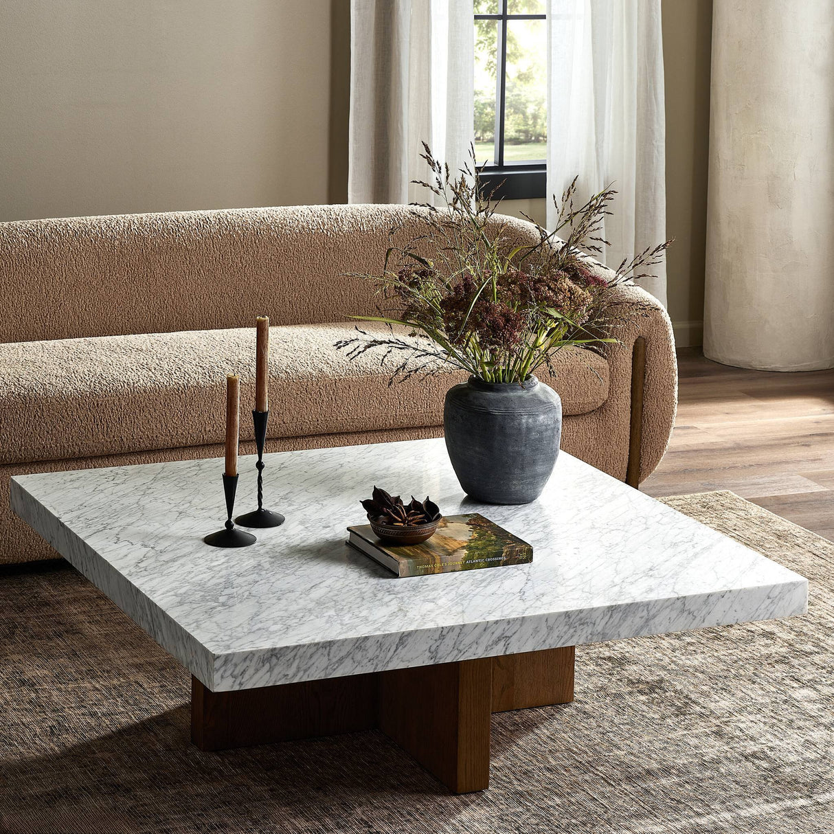 Bellamy Square Coffee Table in White Carrara Marble from Four Hands - Luna Furniture