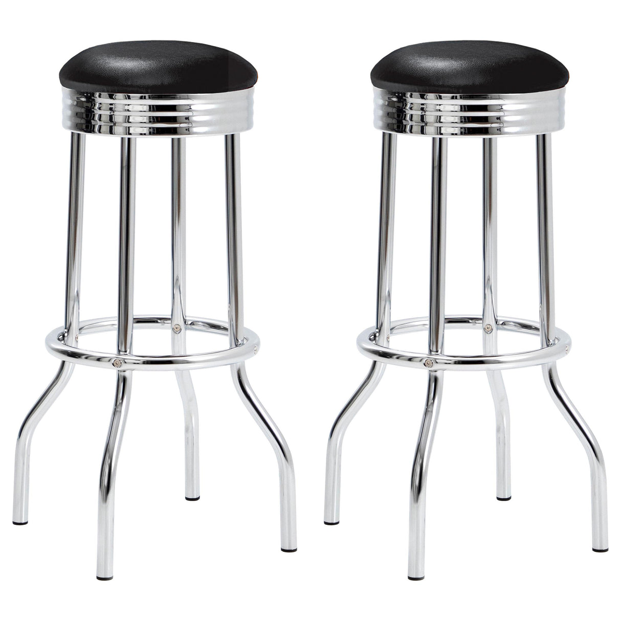 Theodore Black and Chrome Upholstered Top Bar Stools, Set of 2 from Coaster - Luna Furniture