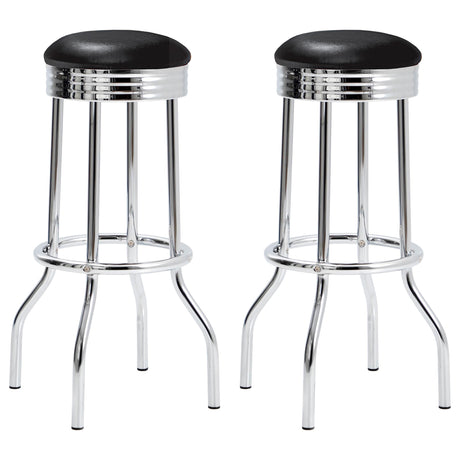 Theodore Black and Chrome Upholstered Top Bar Stools, Set of 2 from Coaster - Luna Furniture
