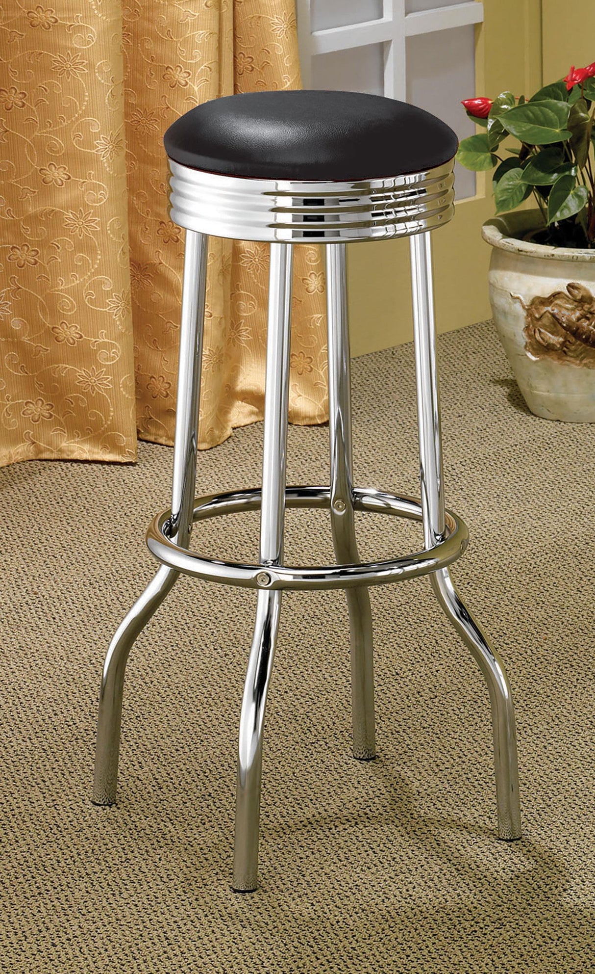 Theodore Black and Chrome Upholstered Top Bar Stools, Set of 2 from Coaster - Luna Furniture