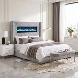 Fitzroy Gray Upholstered Queen Bed with Fireplace