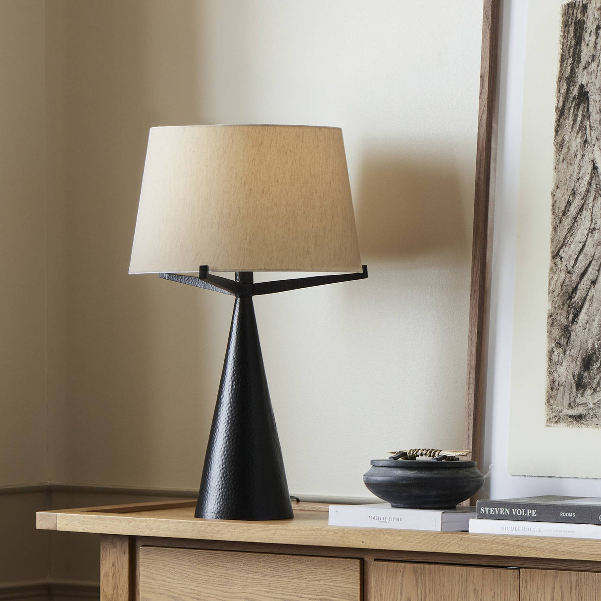 Ziggy Table Lamp in Hammered Black Aluminum from Four Hands - Luna Furniture
