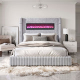 Fitzroy Gray Upholstered King Bed with Fireplace