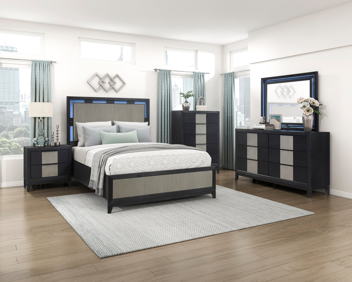 Garrison Charcoal/Gray King LED Panel Bed from Homelegance - Luna Furniture