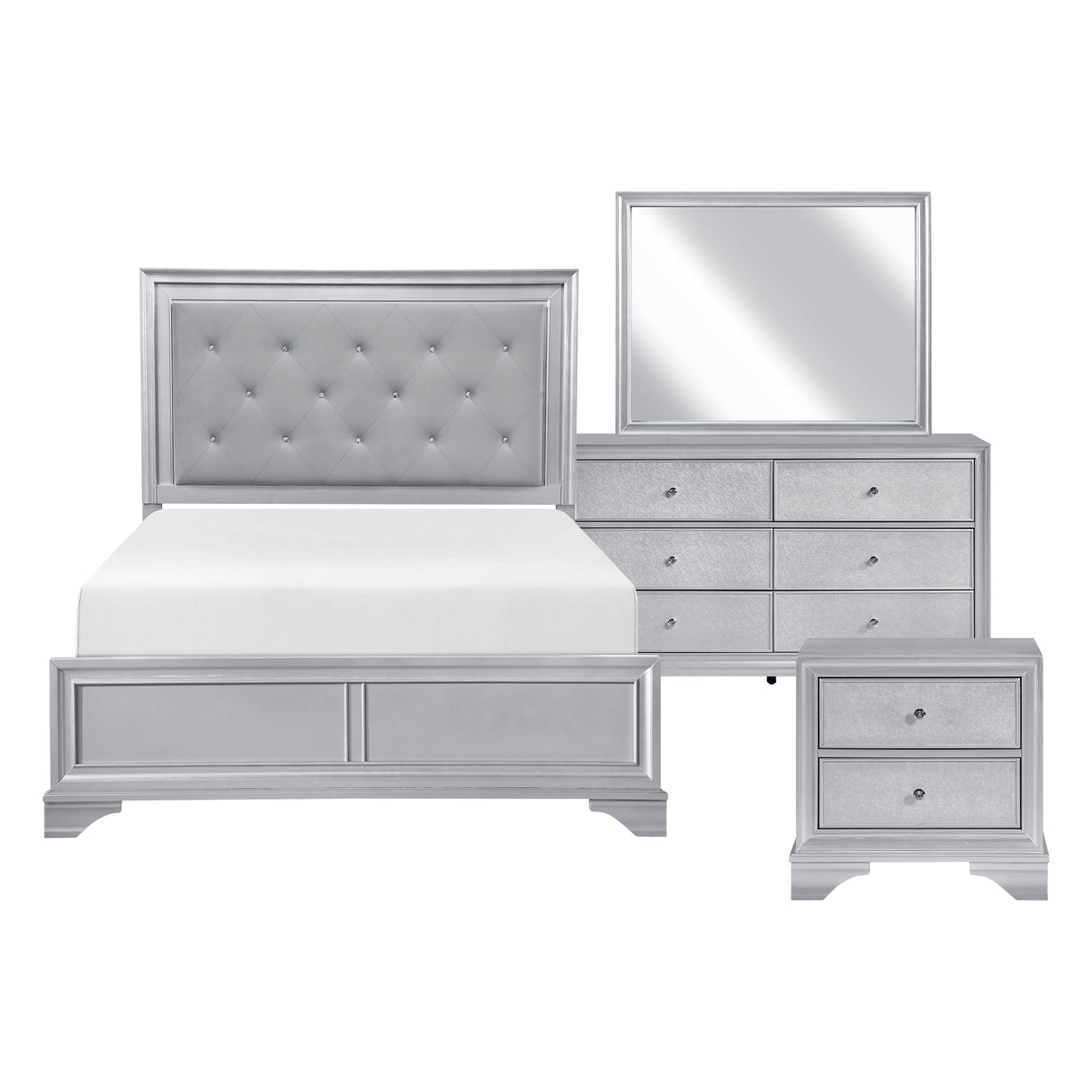 Anatole Metallic Silver 4pc Set (QB+NS+DR+MR) from Homelegance - Luna Furniture
