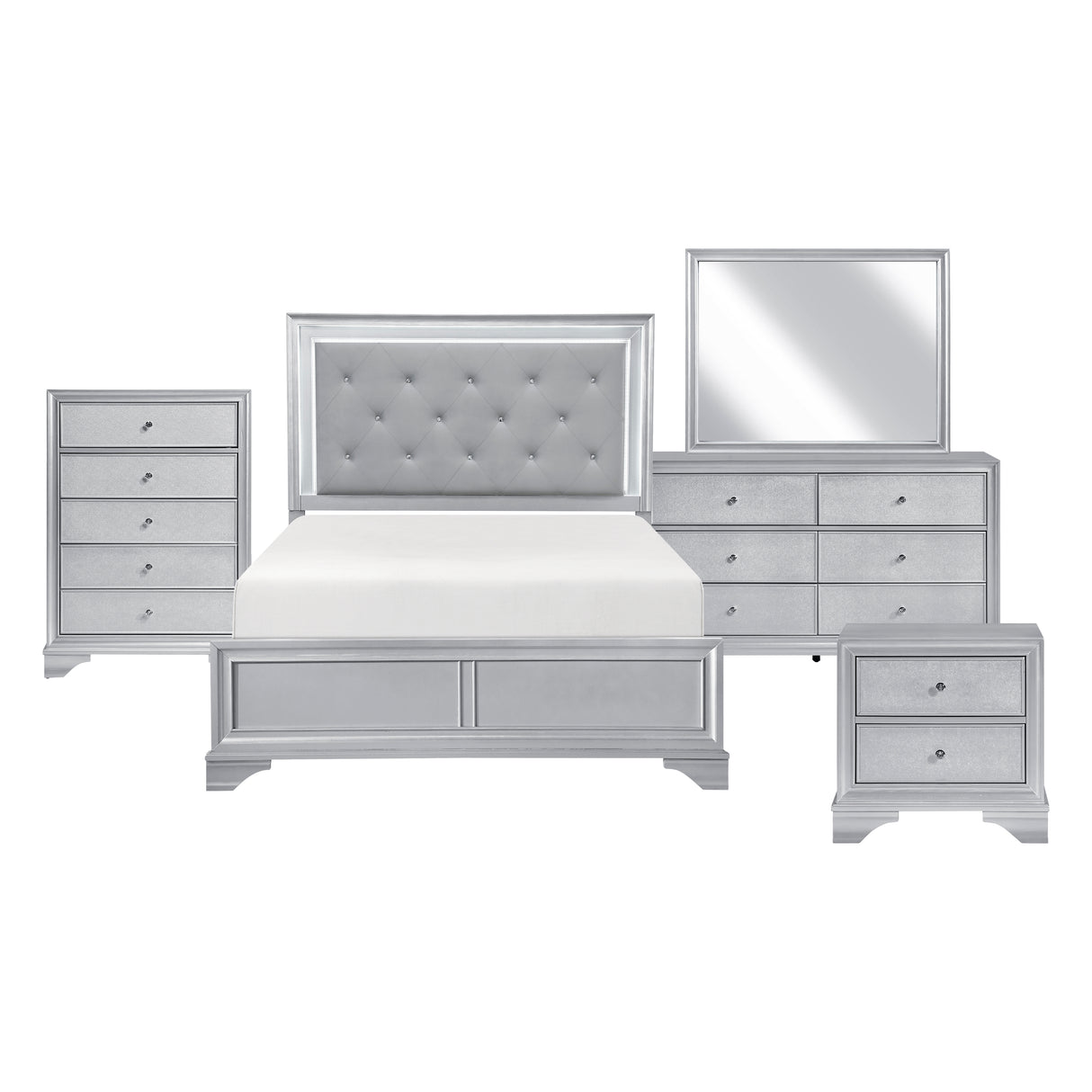 Anatole Metallic Silver 5pc Set (QB+NS+DR+MR+CH) from Homelegance - Luna Furniture