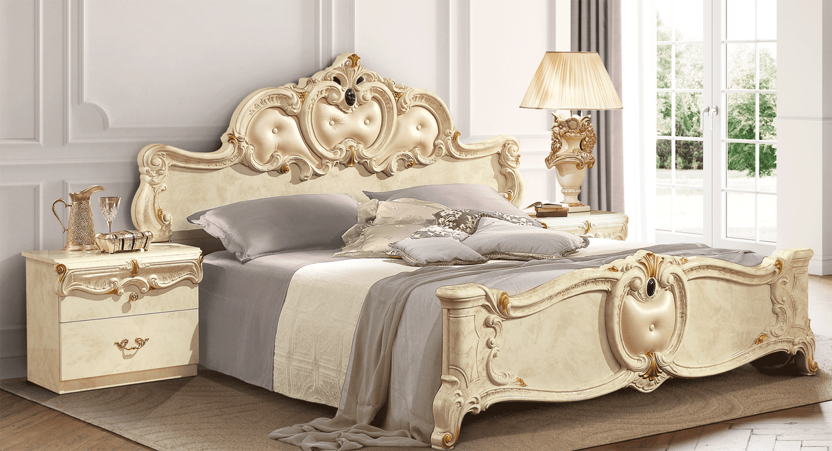 Barocco Bed Q.S. Ivory + Slats Frame Set from ESF Furniture - Luna Furniture