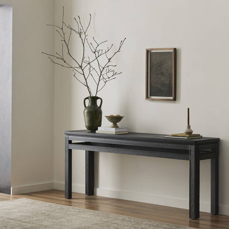 Oman Console Table in Rustic Black Veneer from Four Hands - Luna Furniture