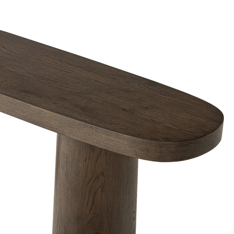 Valen Console Table in Rustic Brown Oak Veneer from Four Hands - Luna Furniture