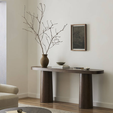 Valen Console Table in Rustic Brown Oak Veneer from Four Hands - Luna Furniture