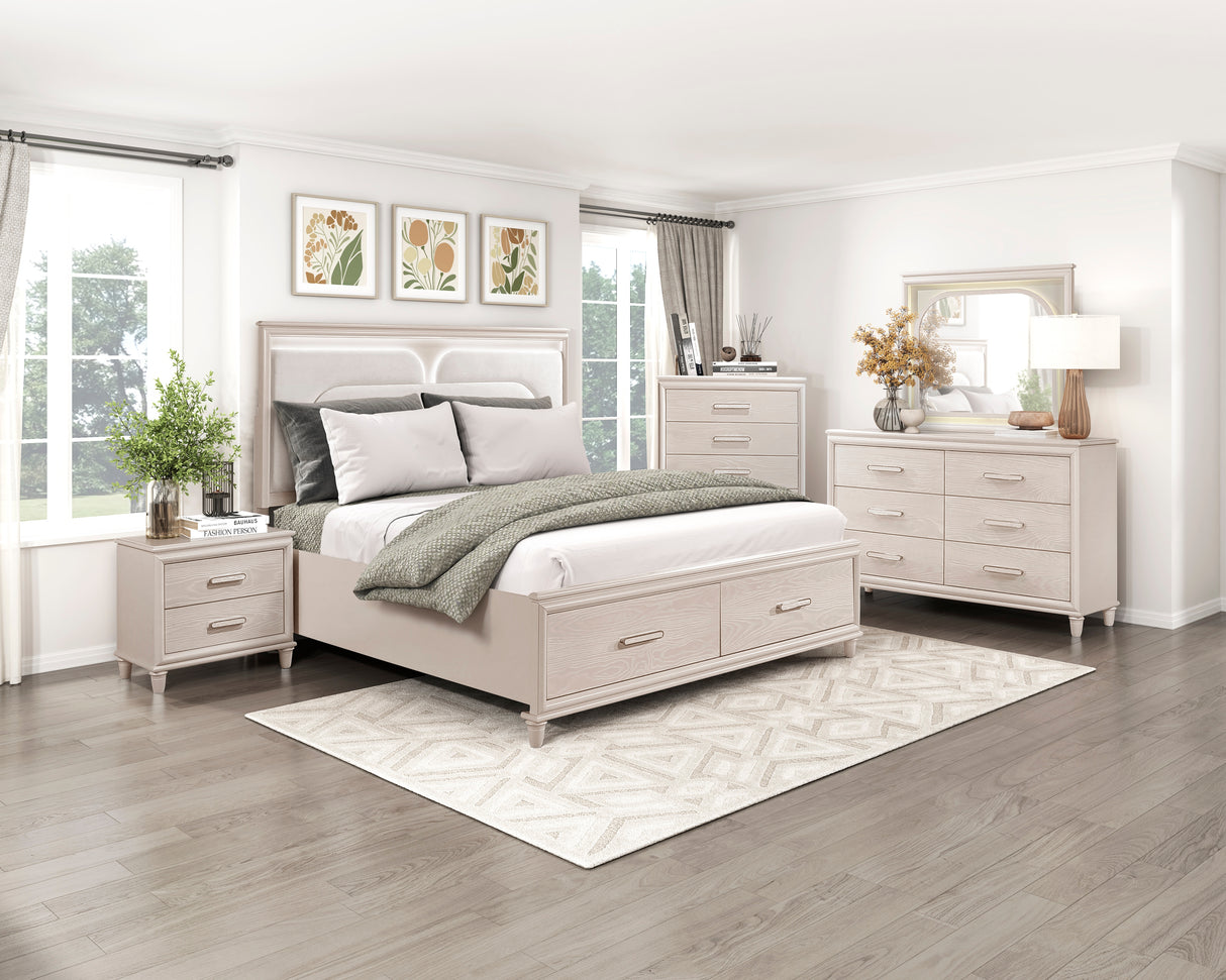 Lunaris Beige Queen Platform Bed with Footboard Storage from Homelegance - Luna Furniture
