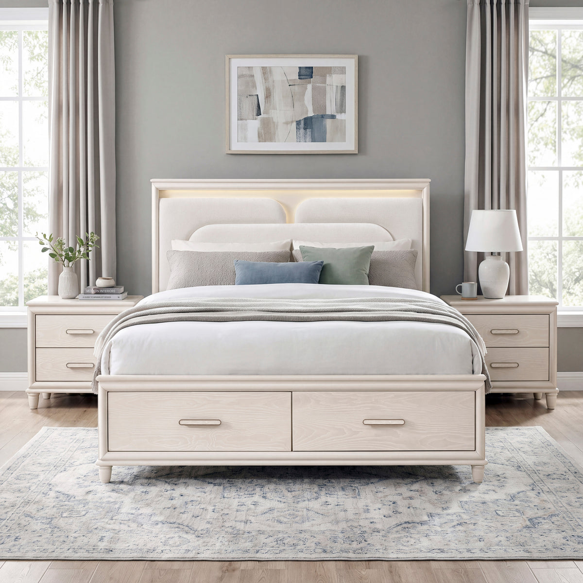 Lunaris Beige Queen Platform Bed with Footboard Storage from Homelegance - Luna Furniture
