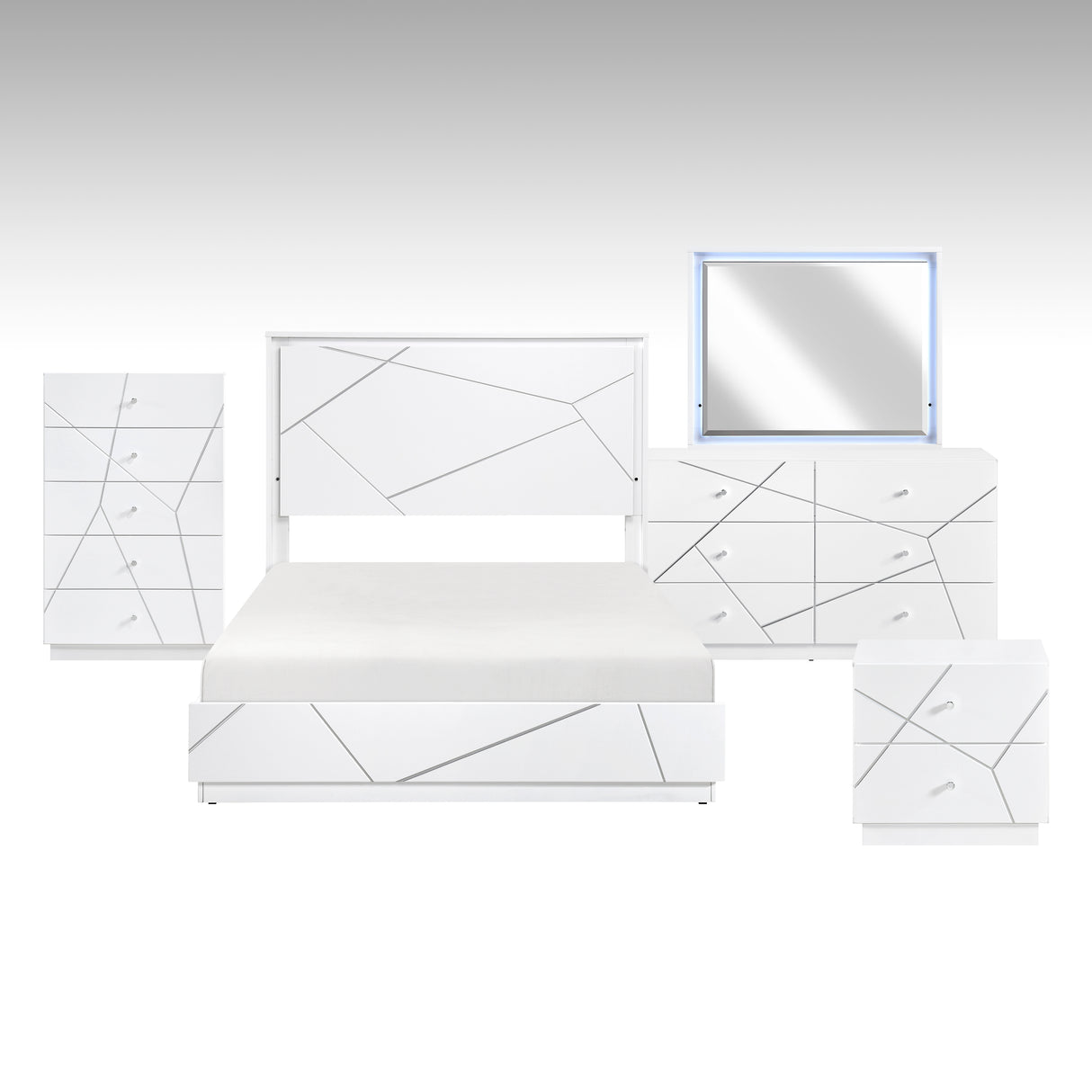 Orlo White 5pc Set (QB+NS+DR+MR+CH) from Homelegance - Luna Furniture