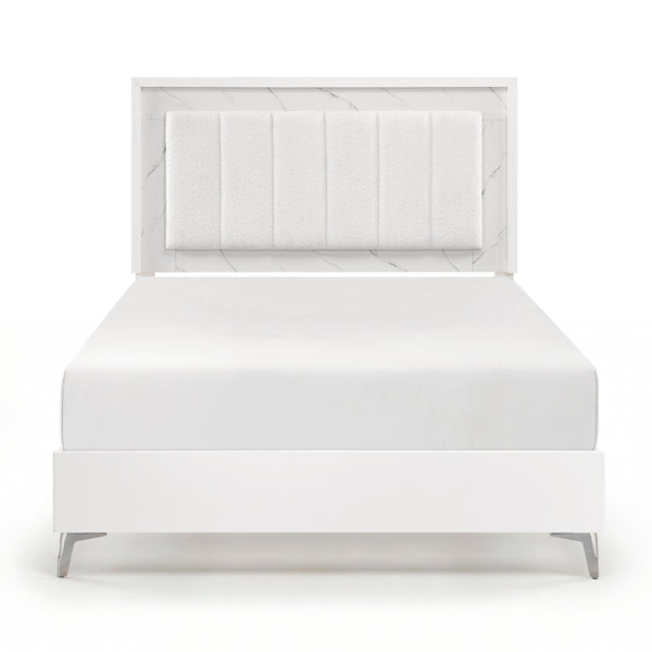 Ripple White Queen Led Panel Bed