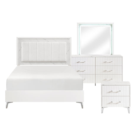 Ripple White 4pc Set (QB+NS+DR+MR) from Homelegance - Luna Furniture