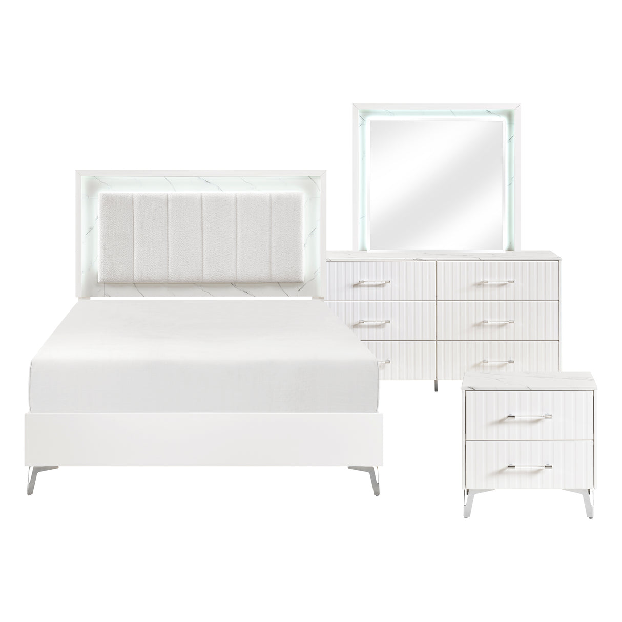 Ripple White 4pc Set (QB+NS+DR+MR) from Homelegance - Luna Furniture