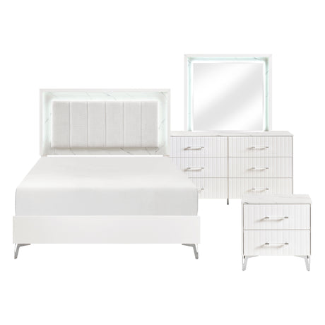 Ripple White 4pc Set (QB+NS+DR+MR) from Homelegance - Luna Furniture
