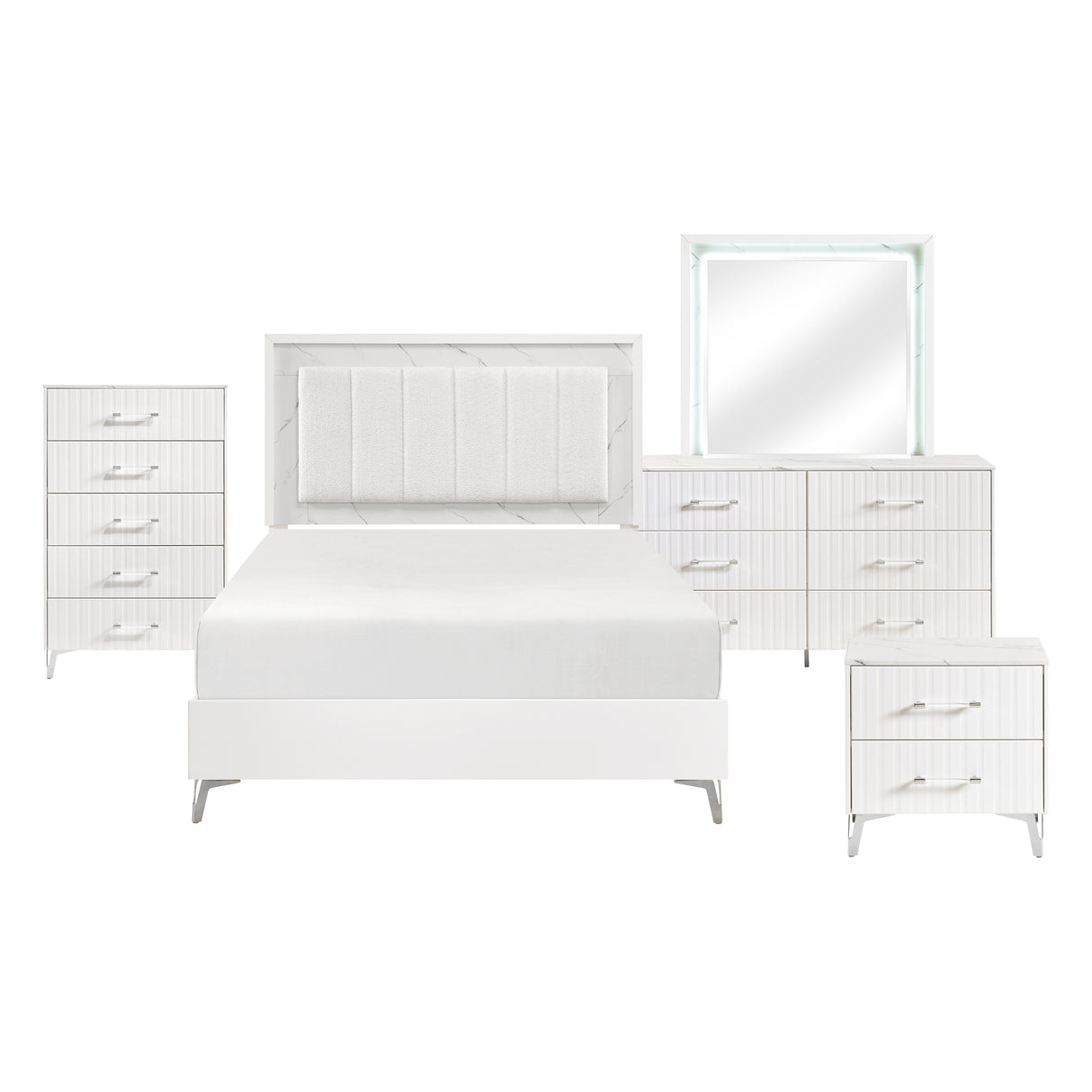 Ripple White 5pc Set (QB+NS+DR+MR+CH) from Homelegance - Luna Furniture