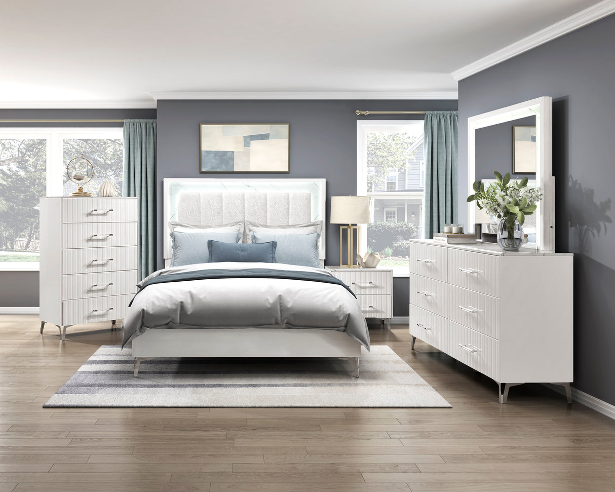 Ripple White 5pc Set (QB+NS+DR+MR+CH) from Homelegance - Luna Furniture