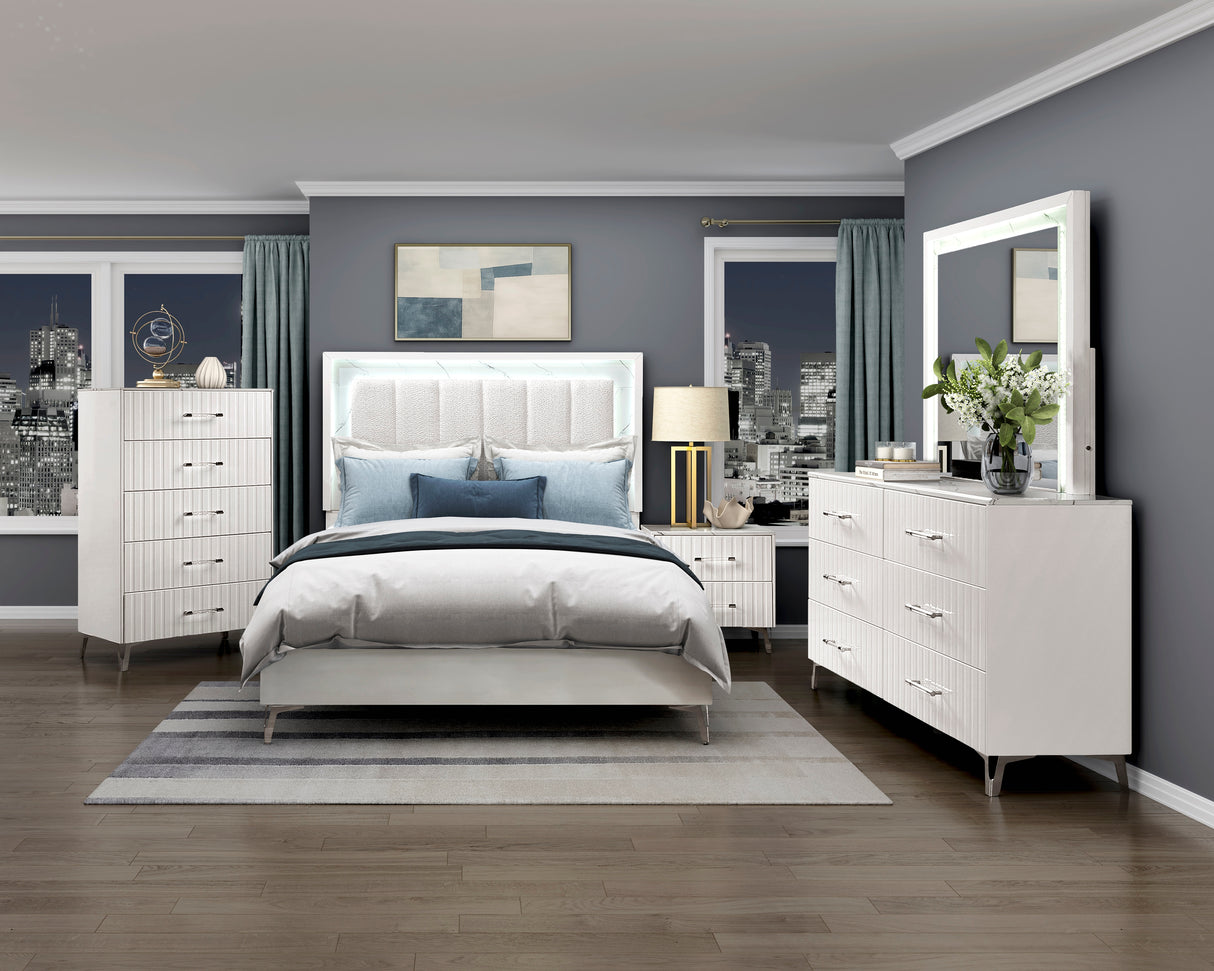 Ripple White 5pc Set (QB+NS+DR+MR+CH) from Homelegance - Luna Furniture