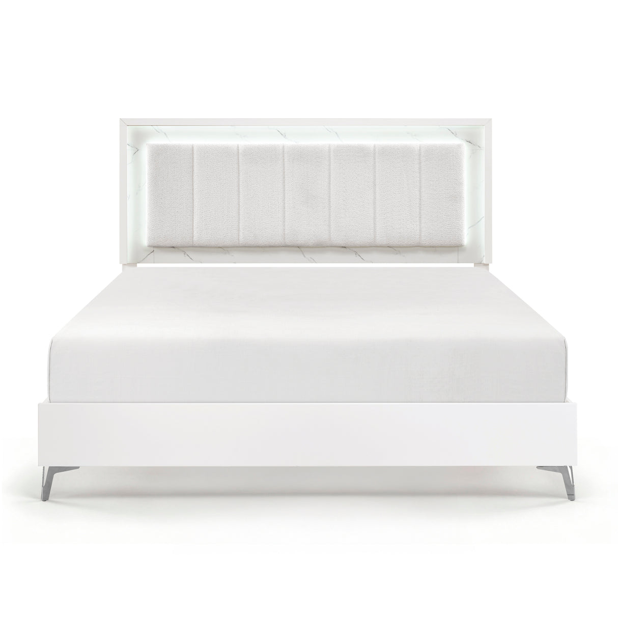 Ripple White Eastern King Led Panel Bed from Homelegance - Luna Furniture