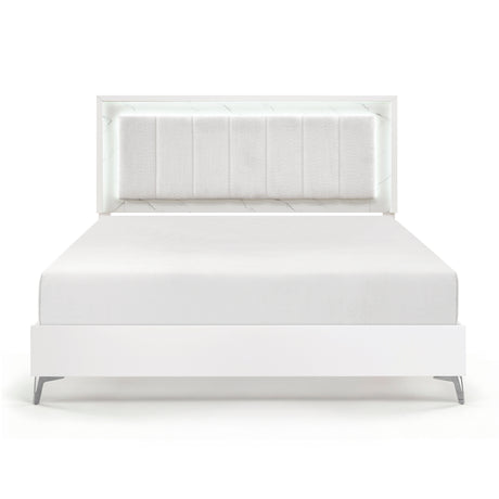 Ripple White Eastern King Led Panel Bed from Homelegance - Luna Furniture