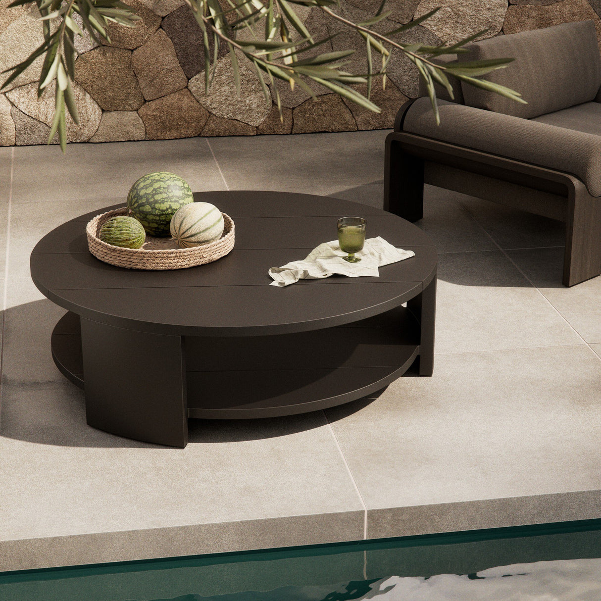 Roca Outdoor Round Metal Coffee Table in Bronze from Four Hands - Luna Furniture