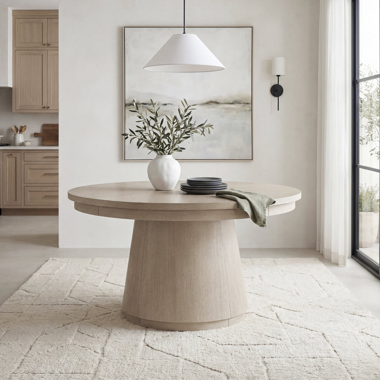 Alita Light Gray Natural Round Dining Table