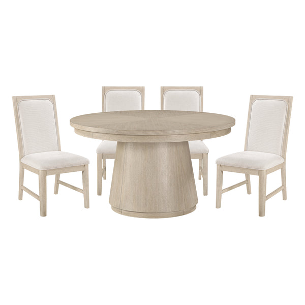 Alita Light Gray Natural 5-Piece Round Dining Set