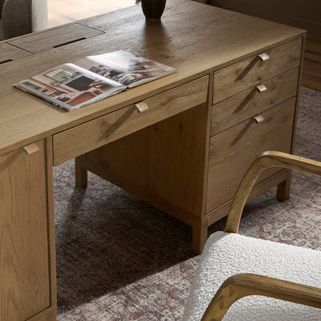 Tula Executive Desk in Worn Oak Veneer from Four Hands - Luna Furniture