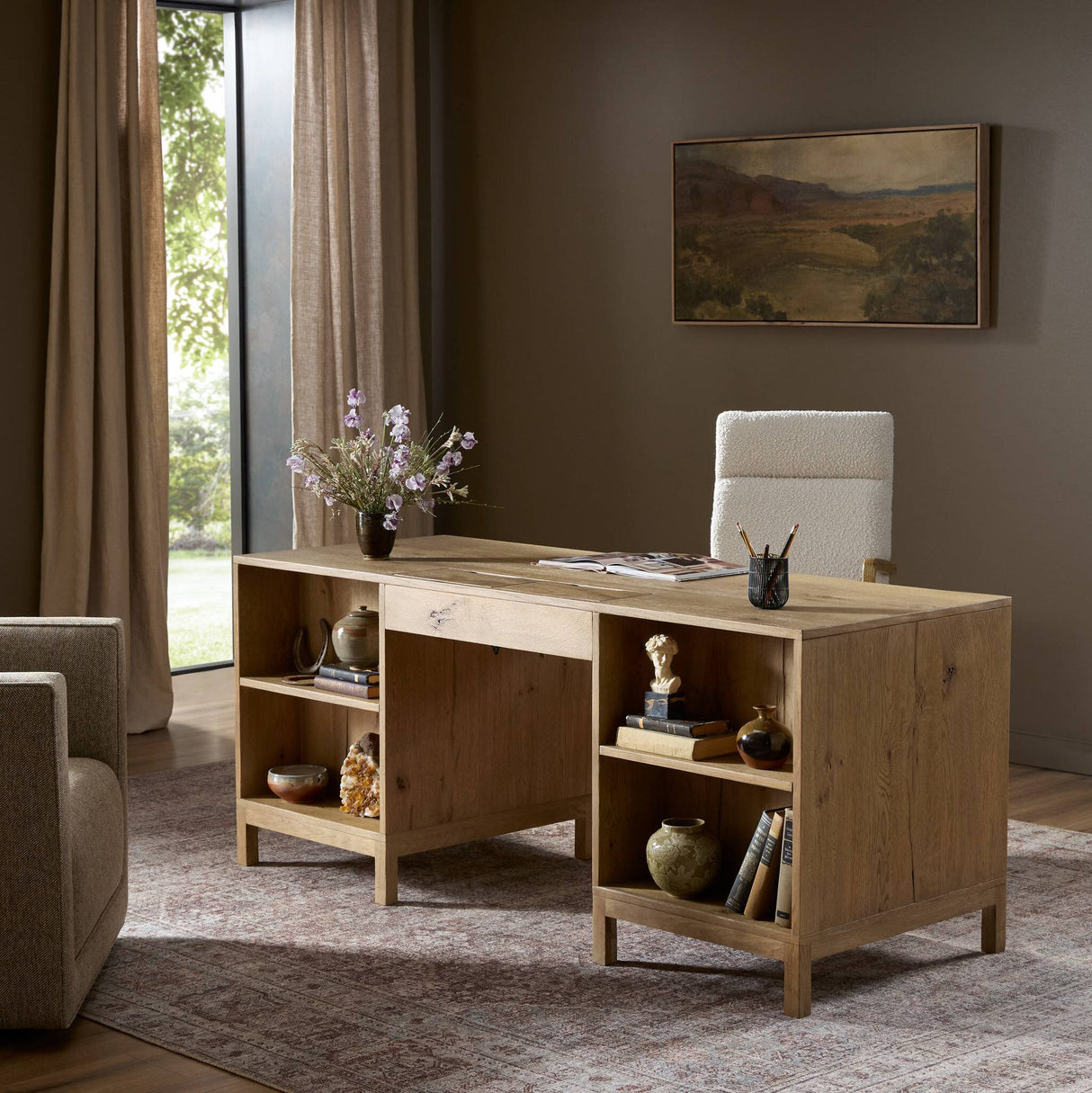 Tula Executive Desk in Worn Oak Veneer from Four Hands - Luna Furniture