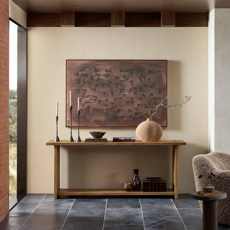 Zeno Console Table in Distressed Blonde Oak Veneer from Four Hands - Luna Furniture