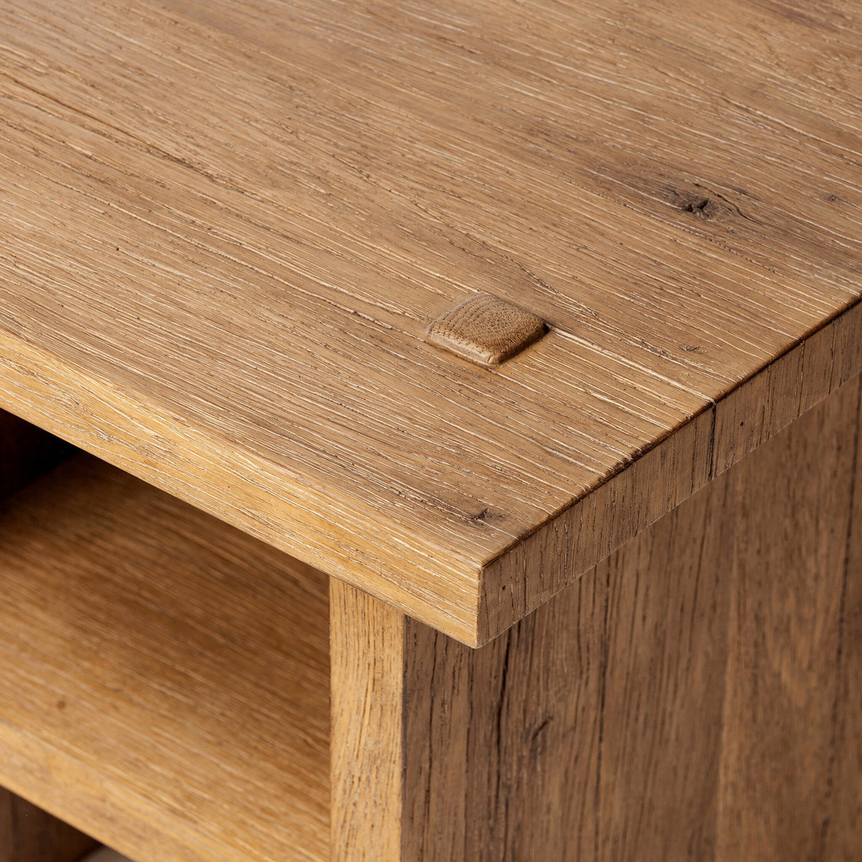 Zeno End Table in Distressed Blonde Oak Veneer from Four Hands - Luna Furniture