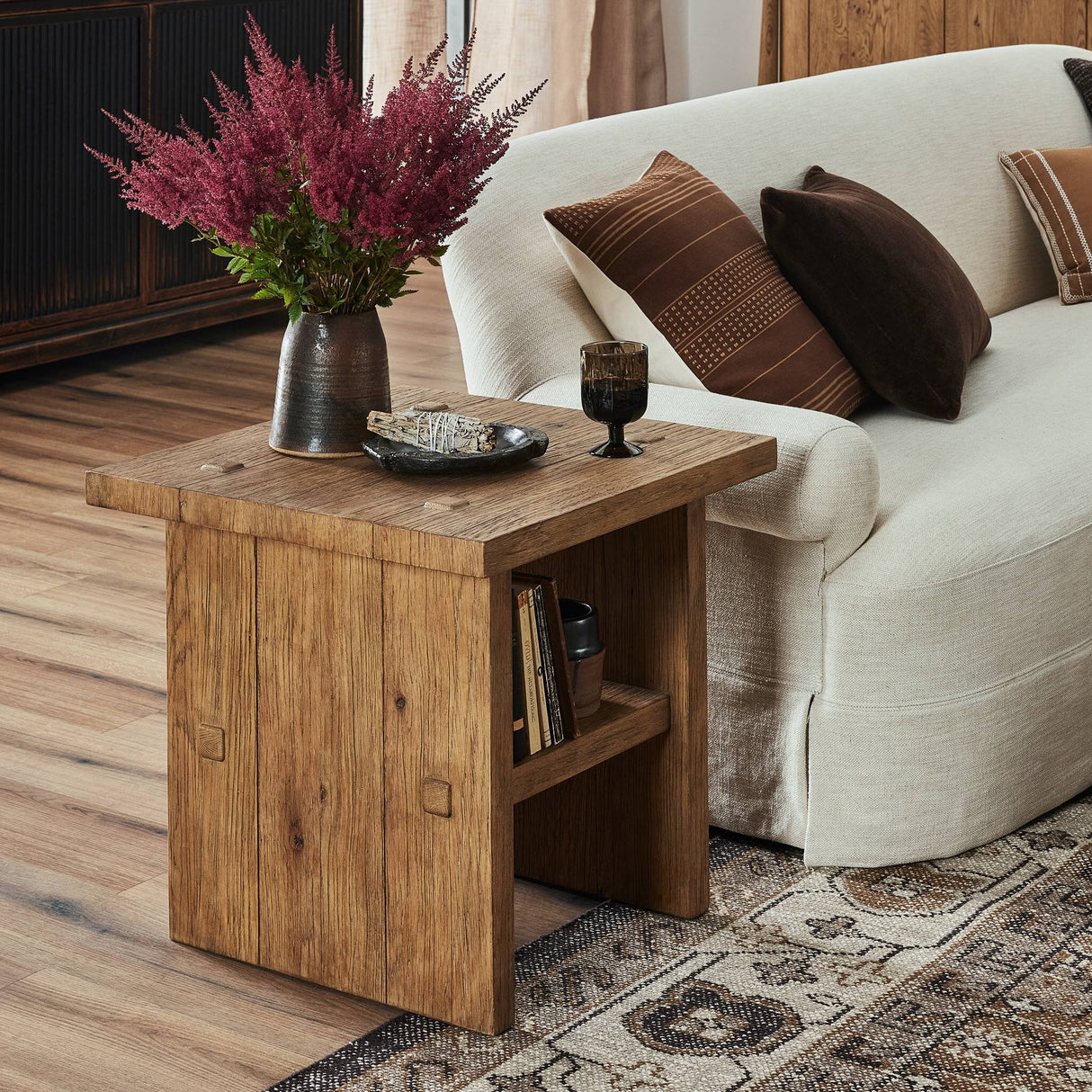 Zeno End Table in Distressed Blonde Oak Veneer from Four Hands - Luna Furniture
