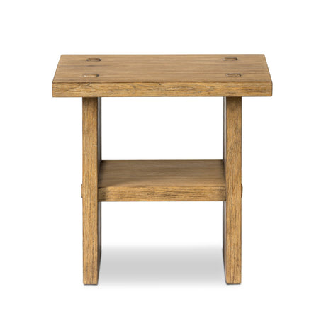 Zeno End Table in Distressed Blonde Oak Veneer from Four Hands - Luna Furniture
