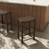 Savio Outdoor Bar + Counter Stool in Dark Textured Woven from Four Hands - Luna Furniture