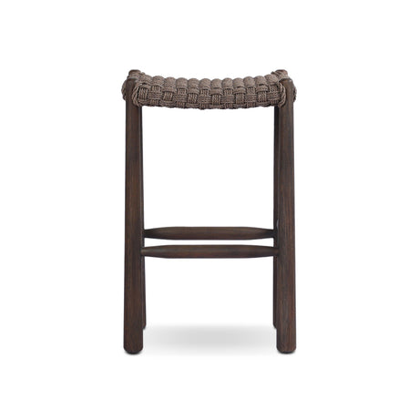Savio Outdoor Bar + Counter Stool in Dark Textured Woven from Four Hands - Luna Furniture