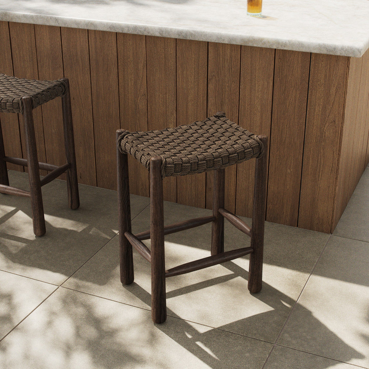 Savio Outdoor Bar + Counter Stool in Dark Textured Woven from Four Hands - Luna Furniture