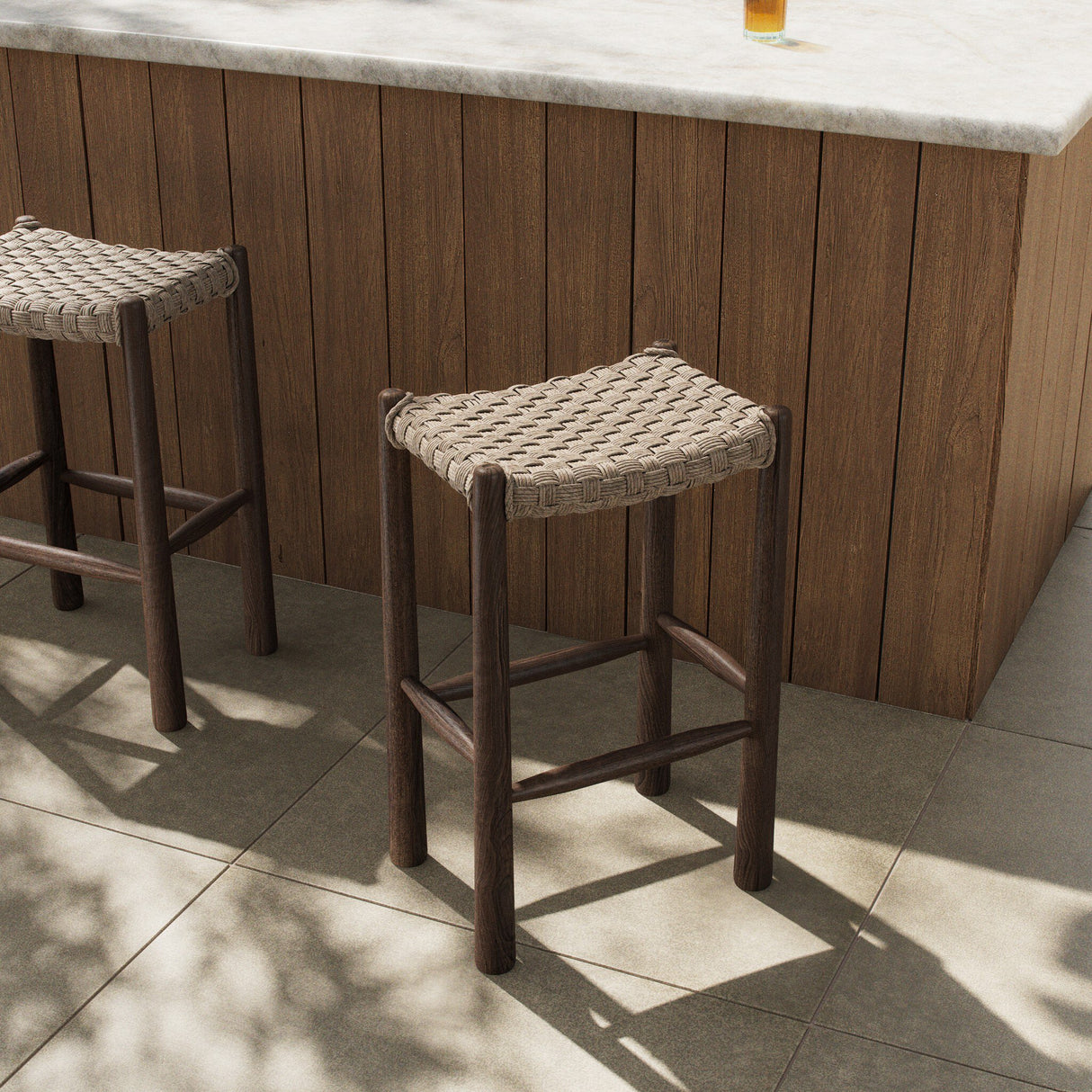 Savio Outdoor Bar + Counter Stool in Vintage White from Four Hands - Luna Furniture