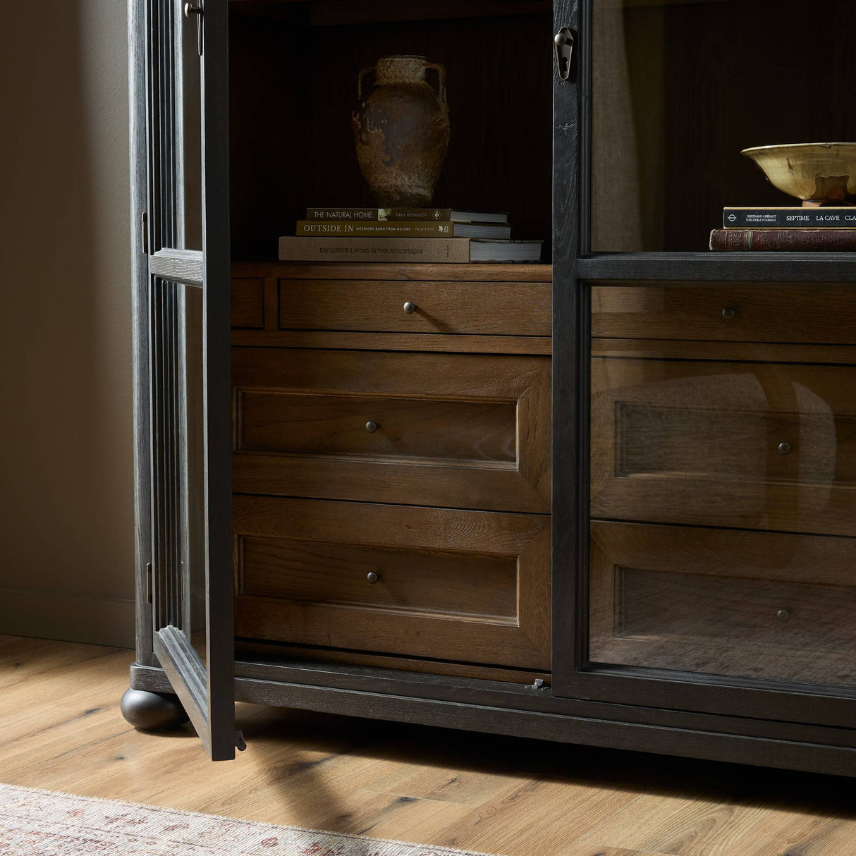 Sussex Wide Cabinet in Smoked Black from Four Hands - Luna Furniture