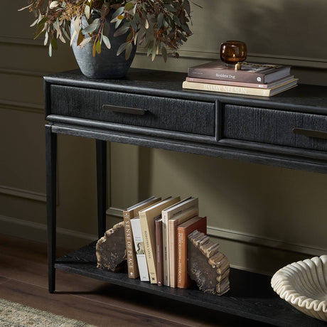 Rosenell Console Table - 60" in Black Oak Solid from Four Hands - Luna Furniture