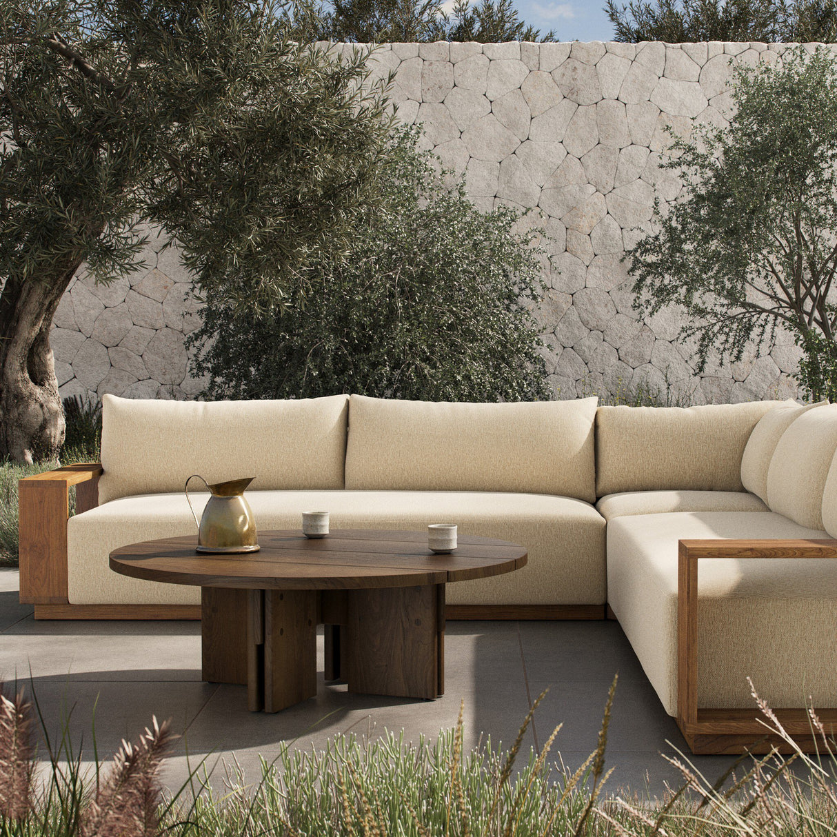Branford Outdoor 3 Pc Sectional in Ellor Beige from Four Hands - Luna Furniture