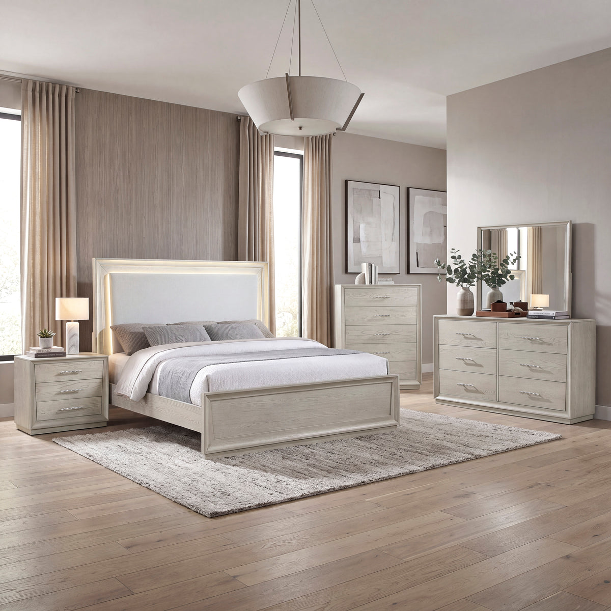 Solas Pearl Queen LED Upholstered Panel Bed from Homelegance - Luna Furniture