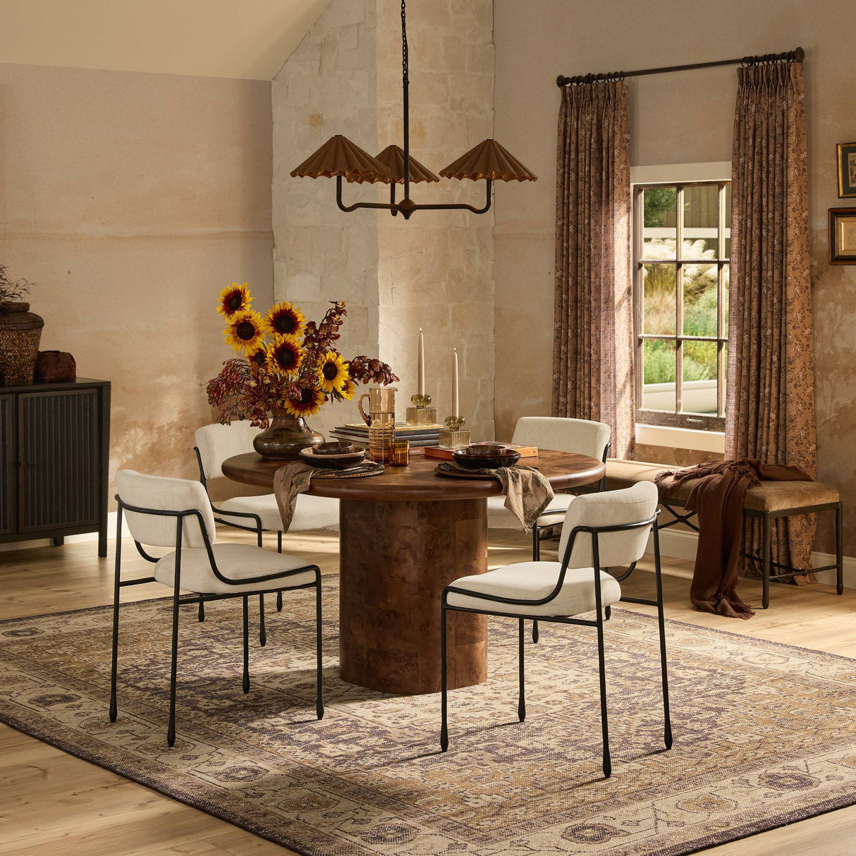 Malko Dining Table in Dark Brown Mappa Burl from Four Hands - Luna Furniture