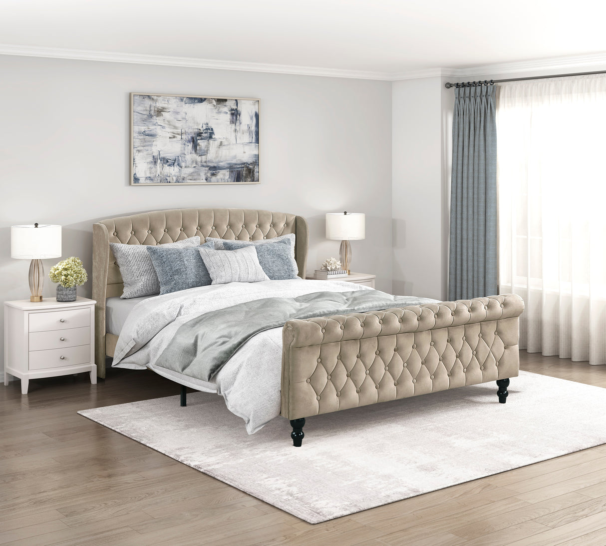 Heirloom Brown Upholstered Queen Platform Bed